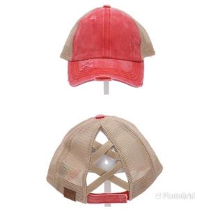Coral and Beige C.C Criss Cross Cap
